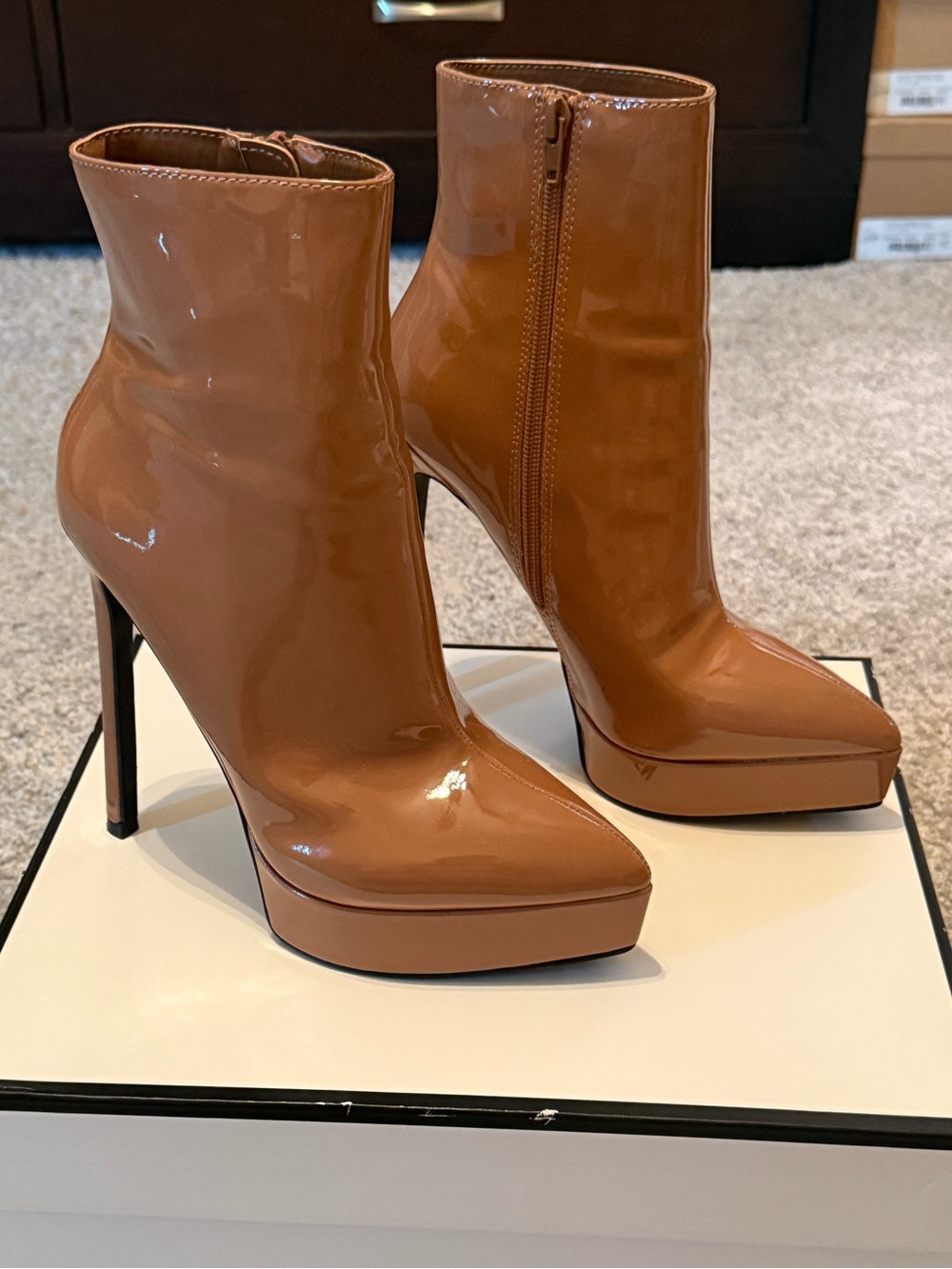 Madden Girl Women's Nude Patent Platform Ankle Boots - Picture 5 of 9